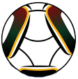 A soccer ball with the colors of the jamaican flag.